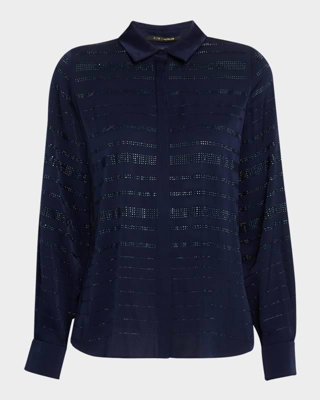 Korry Rhinestone Striped Blous
